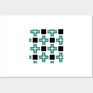 Vintage Style 60's New Jersey Deli Green Cross and Black Square pattern Posters and Art